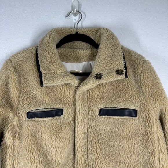 Mother Denim The Funnel Neck Swing Jacket Sherpa Can’t Fight The Feel Tan Small - Picture 2 of 9